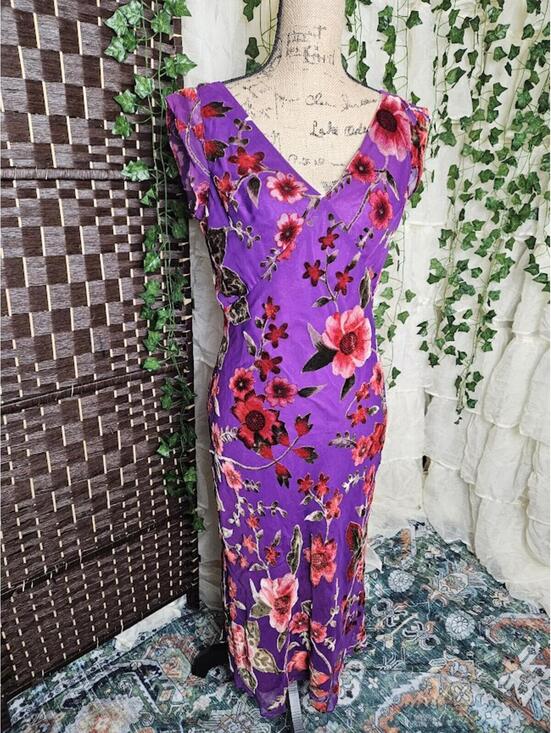 Dresses & Skirts - Vintage Purple Floral Midi Dress | Romantic Cottagecore Bold Garden Party Dress